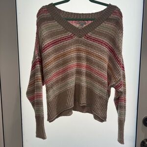 Striped V-Neck Slouchy Sweater